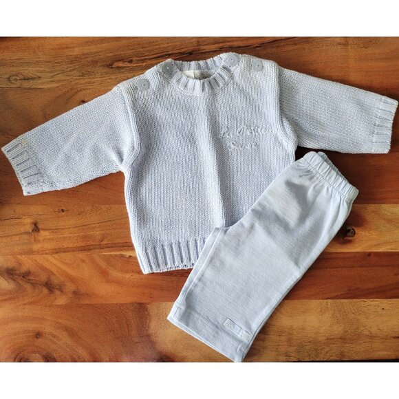VTG NWOT La Petite Ourse Baby Boy 0-3 Months Cotton Blue Pullover and Pants Set - Picture 2 of 14